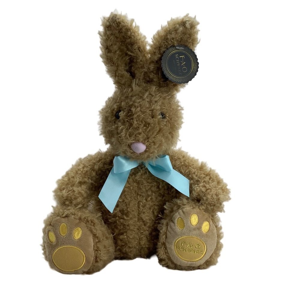 FAO Schwarz Easter Bunny Rabbit Plush Blue‎ ribbon Stuffed Animal Toy 14" 2020